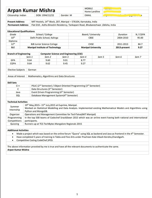 Resume used when applying for the Microsoft internship
